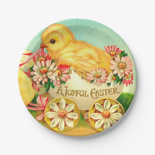 Vintage Easter Egg Chick Carriage Floral Flowers Paper Plates