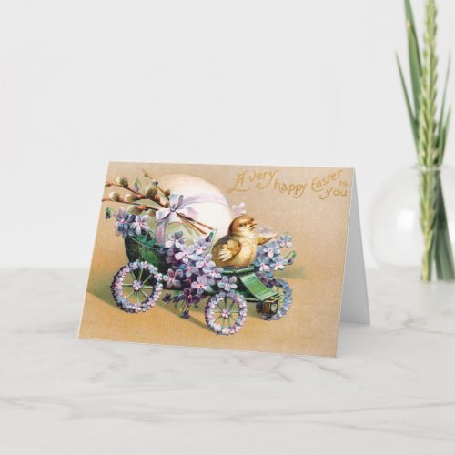 Vintage Easter Egg Chick Floral Flowers Holiday Card