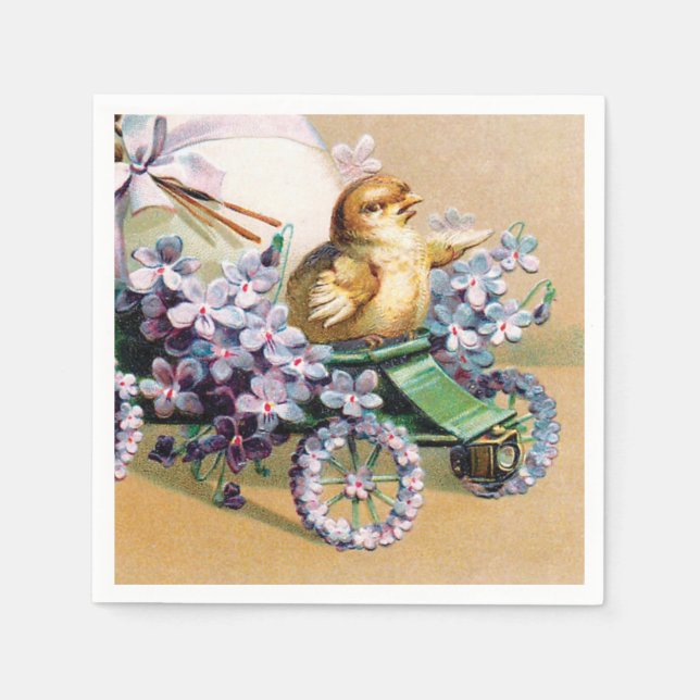Vintage Easter Egg Chick Floral Flowers Napkins (Front)