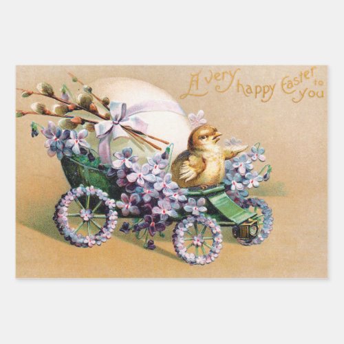 Vintage Easter Egg Chick Floral Flowers Wrapping Paper Sheets