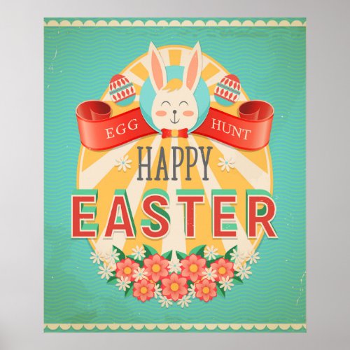 Vintage Easter Egg Hunt Holiday Card Poster