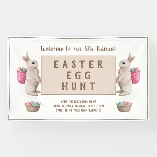 Vintage Easter Egg Hunt Watercolor Bunny Basket Banner