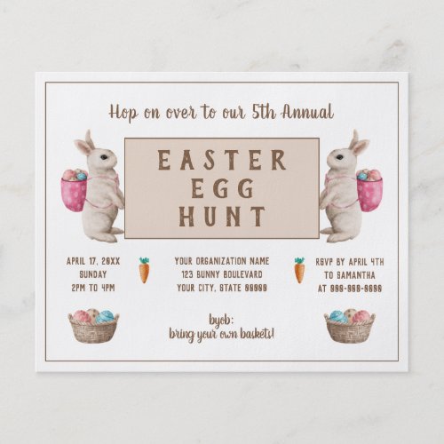 Vintage Easter Egg Hunt Watercolor Bunny Basket Flyer