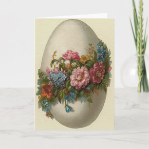 Vintage Easter Egg With Flowers Easter Card