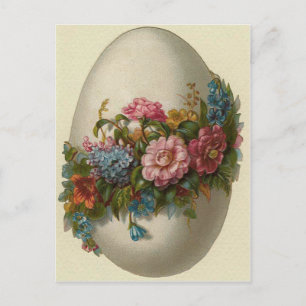 Vintage Easter Egg With Flowers Easter Card