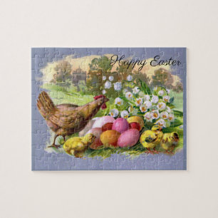 Vintage Easter Eggs and Chickens Holiday Jigsaw Puzzle