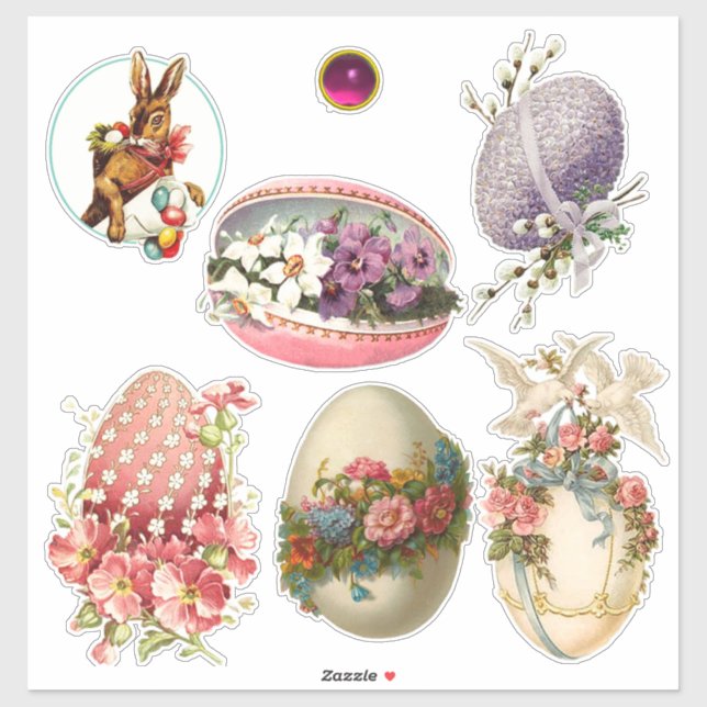 VINTAGE EASTER EGGS, FLOWERS AND DOVES STICKER (Sheet)