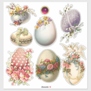 VINTAGE EASTER EGGS, FLOWERS AND DOVES STICKER