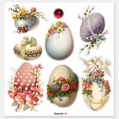 VINTAGE EASTER EGGS FLOWERS AND DOVES STICKER