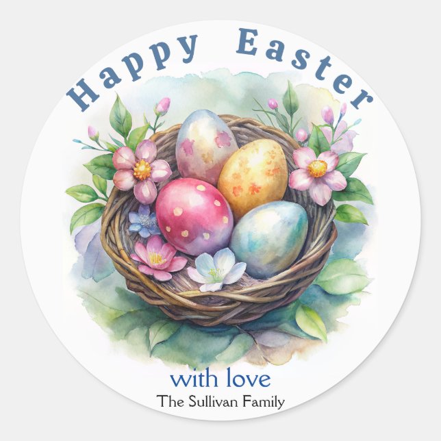 Vintage Easter Eggs Flowers.  Classic Round Sticker (Front)