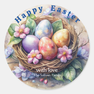 Vintage Easter Eggs Flowers. Classic Round Sticker