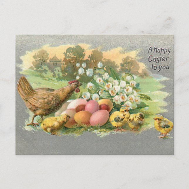Vintage Easter Eggs, Hen & Chicks Postcard (Front)