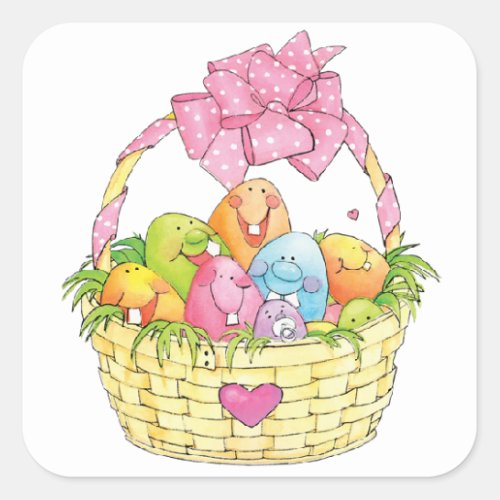 Vintage Easter eggs in basket Square Sticker