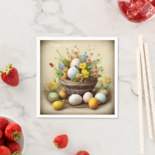 Vintage Easter Eggs, Nest and White Daffodils Napkins