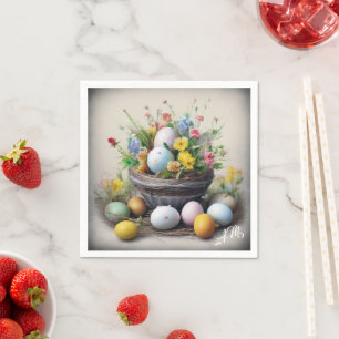Vintage Easter Eggs, Nest and White Daffodils Napkins