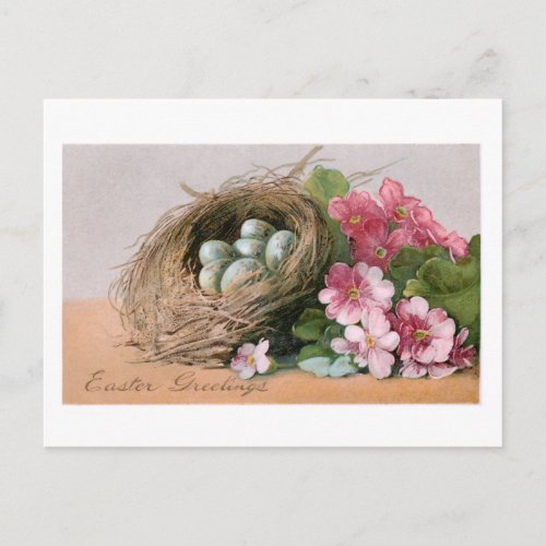 Vintage Easter Eggs Nest  Pink Polyanthus Postcard