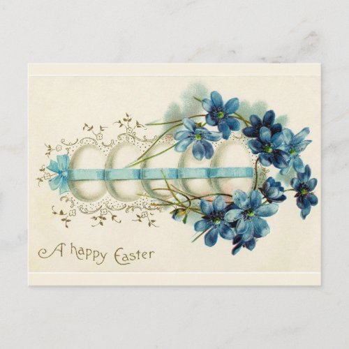 Vintage Easter Eggs Tied With Blue Ribbon Postcard