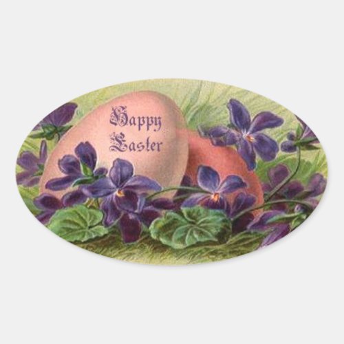 Vintage Easter Eggs  Violets Oval Sticker