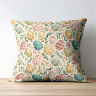Vintage Easter Eggs with Floral Buds Throw Pillow