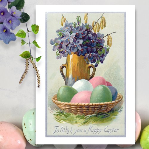 Vintage Easter Eggs with Violets Holiday Card