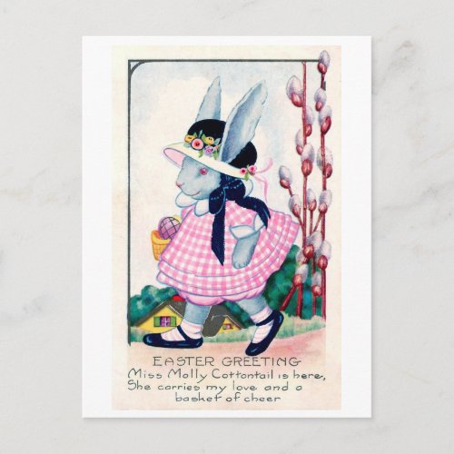 Vintage Easter Fashionable Bunny Postcard