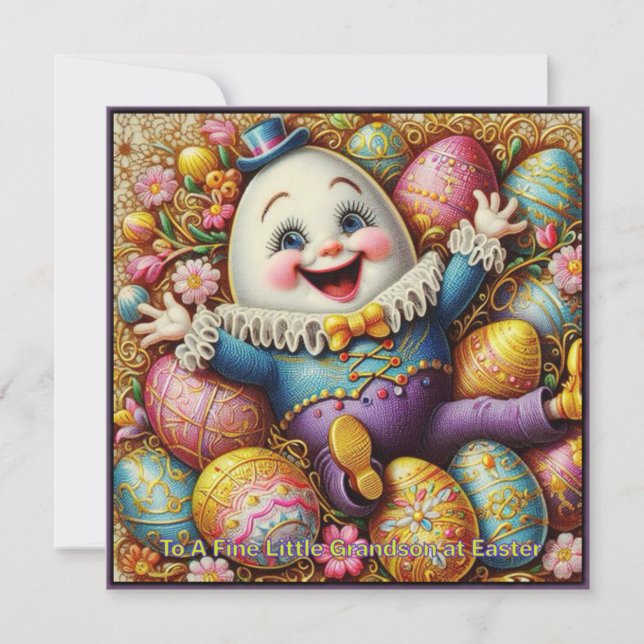 Vintage Easter ~FINE GRANDSON ~ Humpty Dumpty~ Holiday Card (Front)
