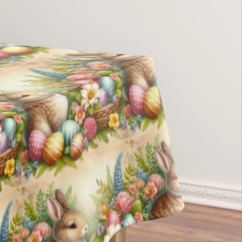 Vintage Easter Floral  Bunny Rabbit Tablecloth