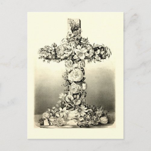 Vintage Easter Floral Christian Cross 1869 Holiday Postcard