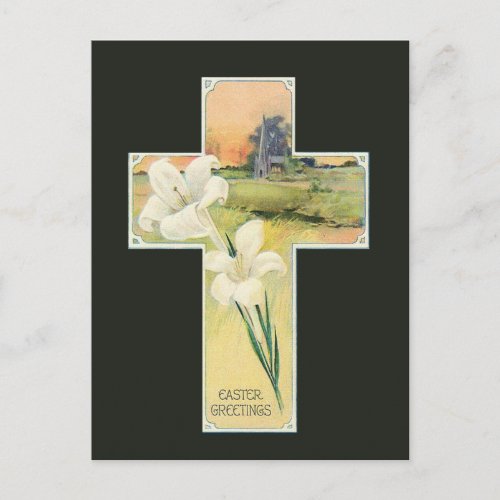 Vintage Easter floral cross Holiday postcard