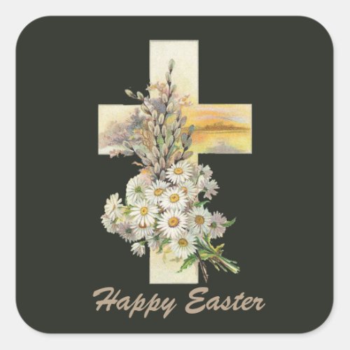 Vintage Easter floral cross Holiday sticker