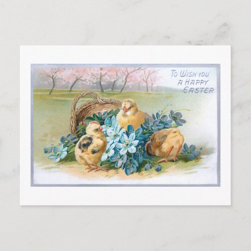 Vintage Easter Floral with Chicks Postcard