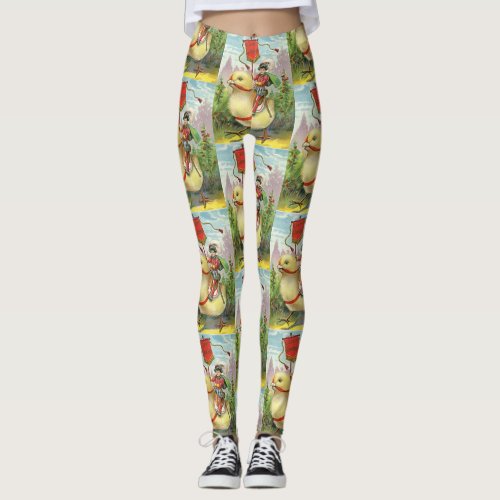 Vintage Easter Giant Baby Chick Riding Leggings