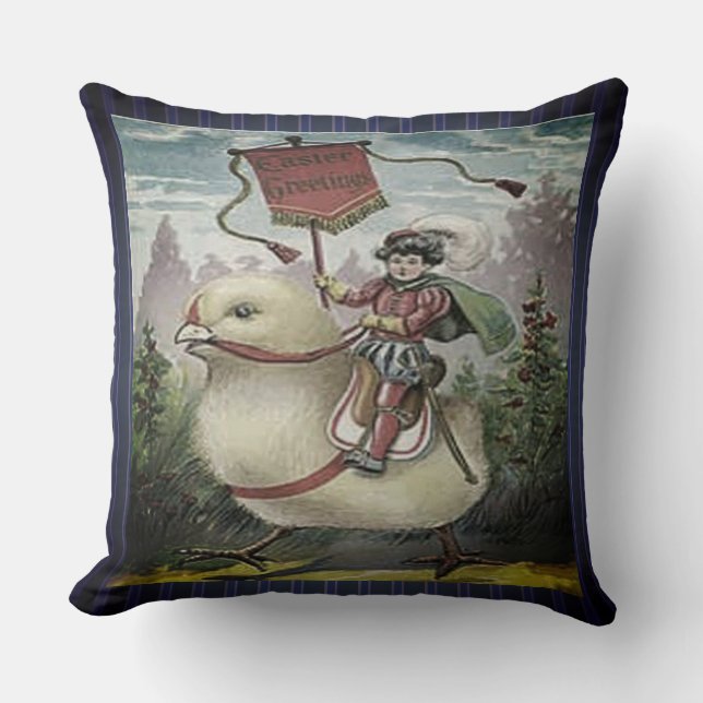 Vintage Easter Giant Baby Chick Riding, ZSSG Throw Pillow (Front)