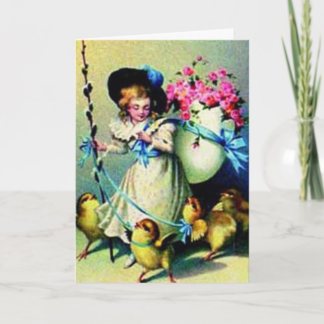 Vintage Easter Girl and Baby Chicks Card (Front)