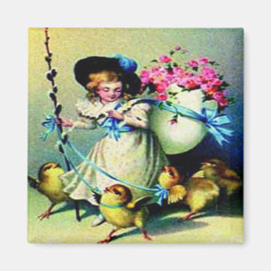 Vintage Easter Girl and Baby Chicks Magnet
