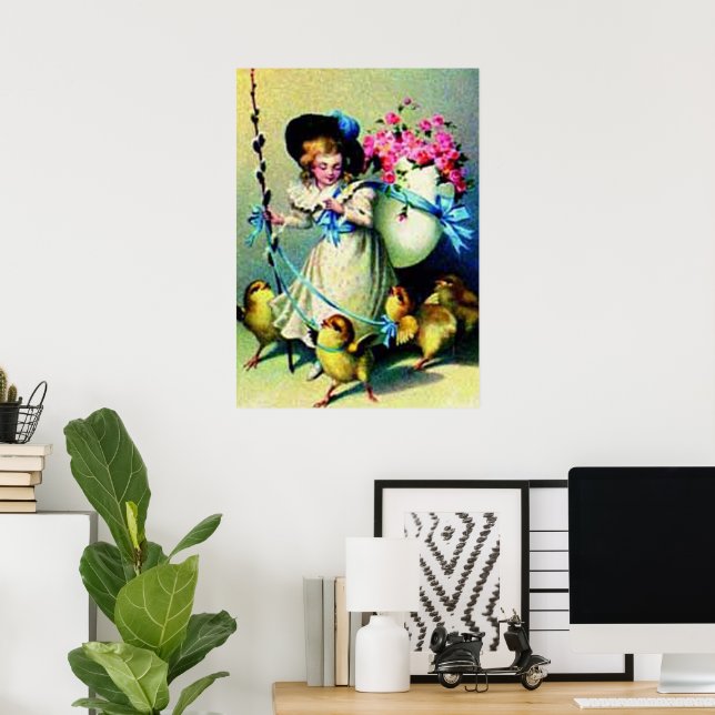 Vintage Easter Girl and Baby Chicks Poster (Home Office)
