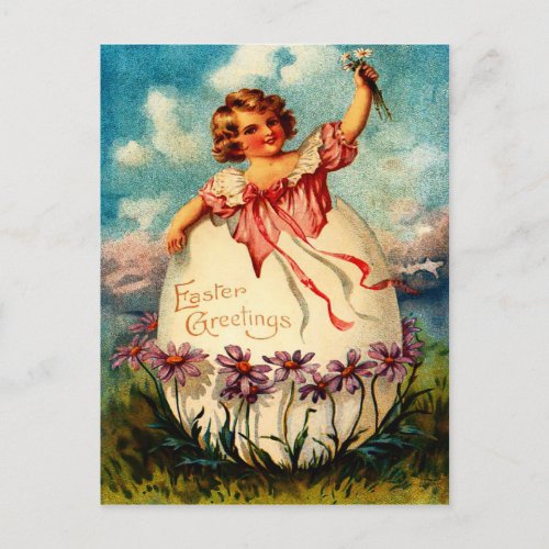 Vintage Easter Girl and Egg Postcard