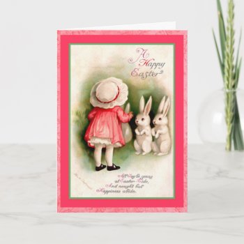 Vintage Easter Girl And White Bunnies Holiday Card by MagnoliaVintage at Zazzle