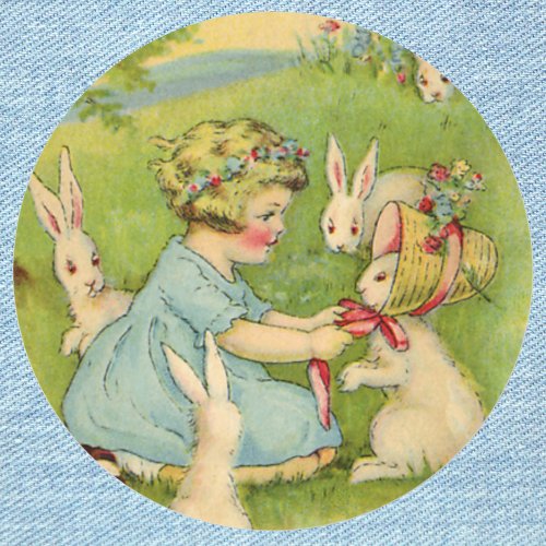 Vintage Easter Girl Bonnet on Bunny Rabbit Classic Round Sticker