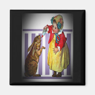 Vintage Easter Girl Feeding a Rabbit, ZSSG Magnet