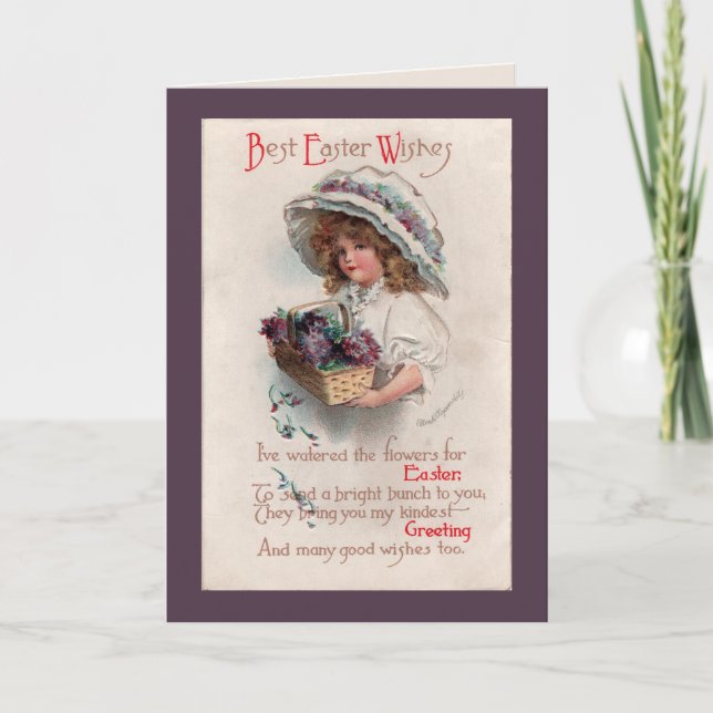 Vintage Easter Girl in Bonnet Greeting Card (Front)