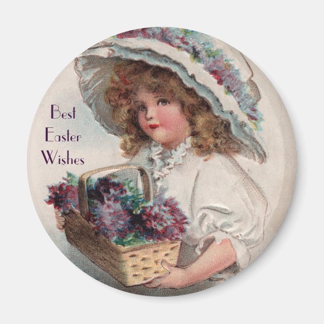 Vintage Easter Girl in Bonnet Magnet (Front)