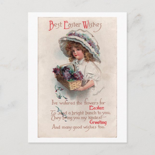 Vintage Easter Girl in Bonnet Postcard (Front)