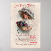 Vintage Easter Girl in Bonnet Poster
