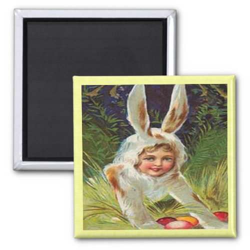 Vintage Easter Girl in Bunny Costume Magnet