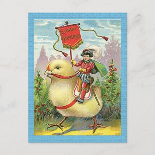 Vintage Easter Girl in Egg on Purple Flowers, ZSSG Holiday Postcard (Front)