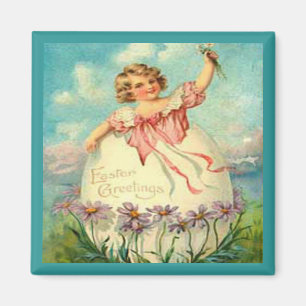 Vintage Easter Girl in Egg on Purple Flowers, ZSSG Magnet