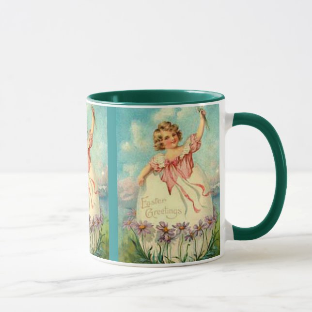 Vintage Easter Girl in Egg on Purple Flowers, ZSSG Mug (Right)