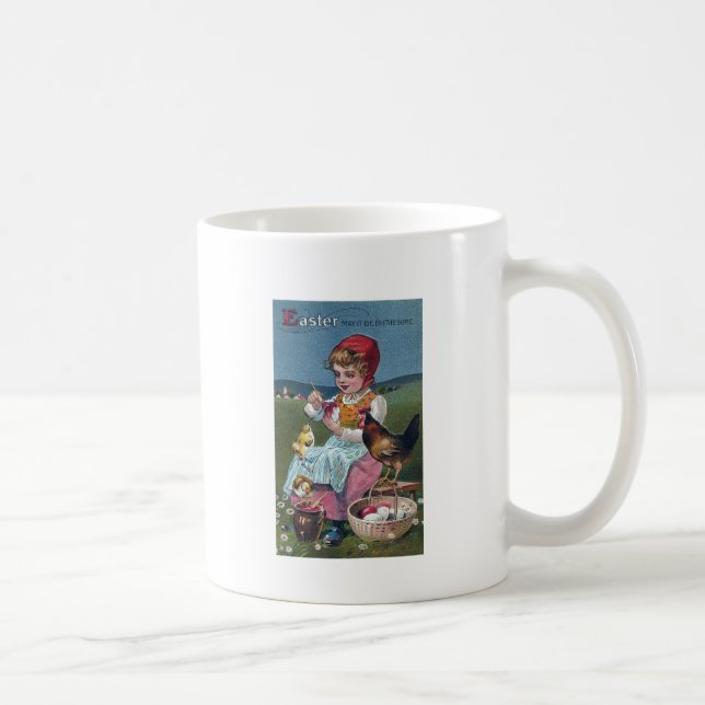 Vintage Easter Girl Painting Egg With Chickens Coffee Mug (Right)