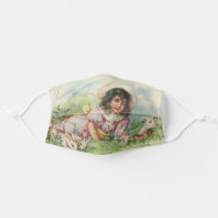 Vintage Easter Girl with Bunnies Adult Cloth Face Mask